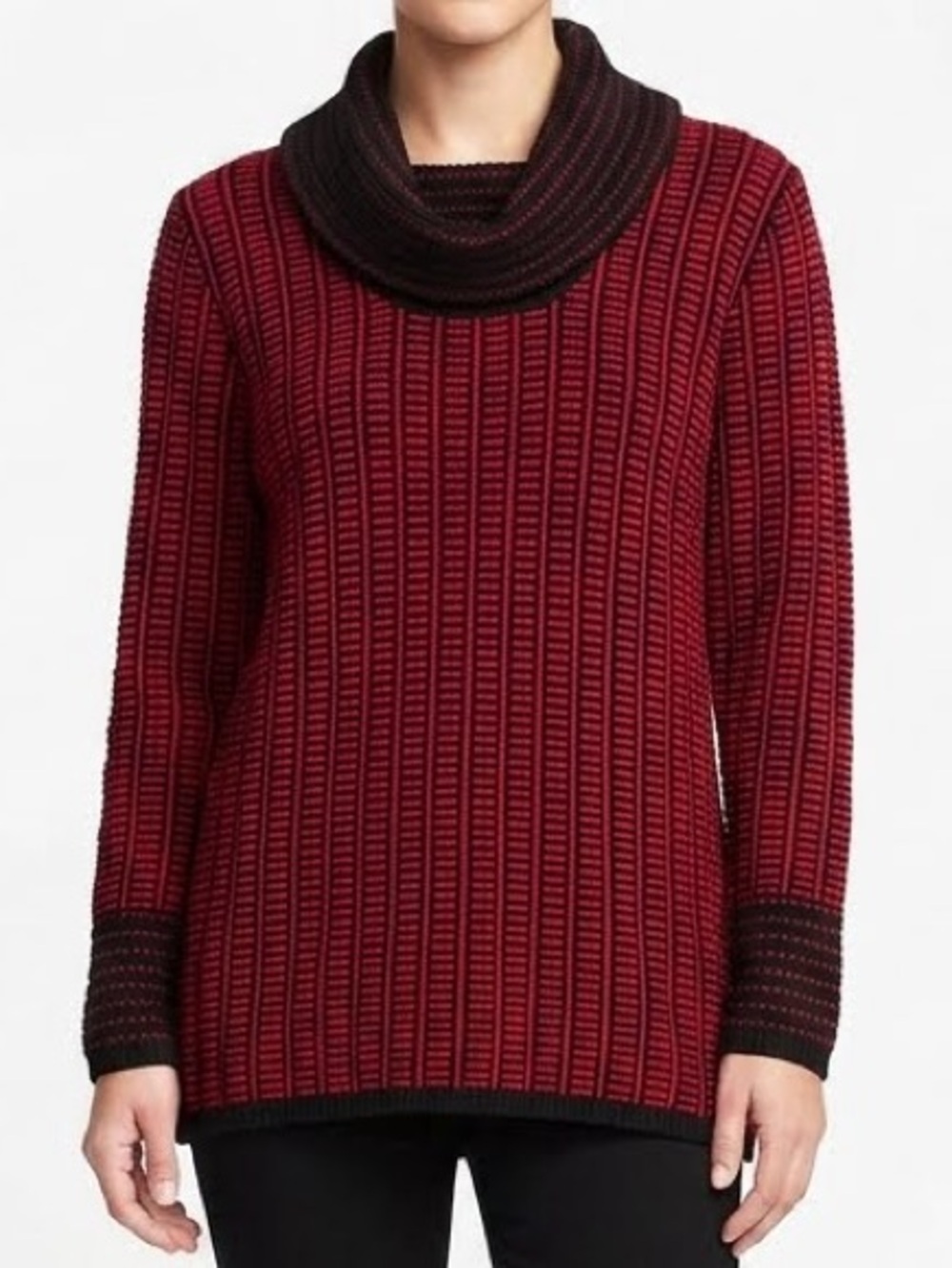 XL Calvin Klein Red and Black Knit Sweater with Cowl Neck, Long Sleeves